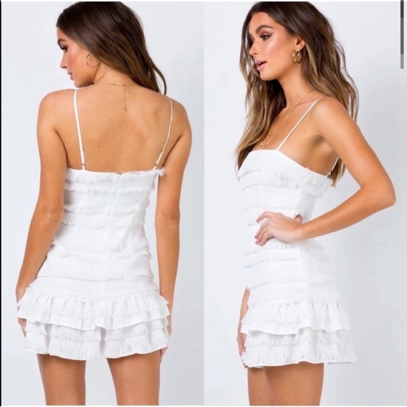 Princess Polly Molina White Ruffle Fringe Detail Mini Dress - Picture 3 of 13